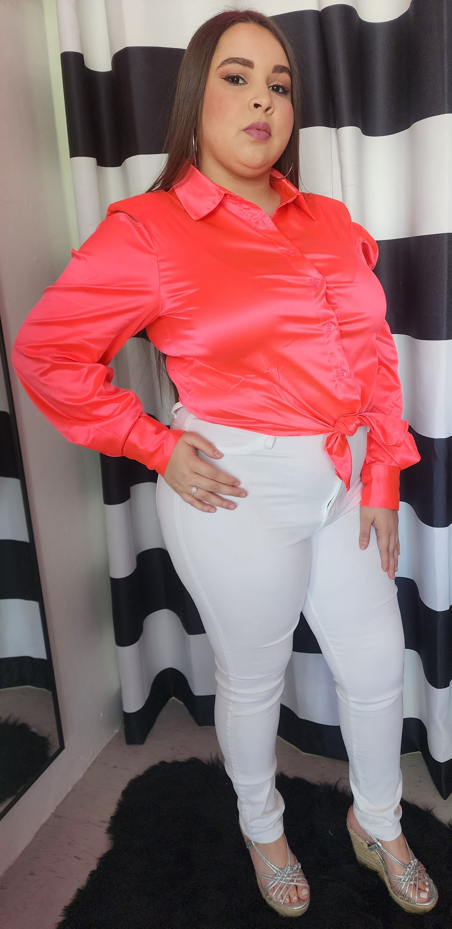 NEON CORAL LONG SLEEVE BLOUSE