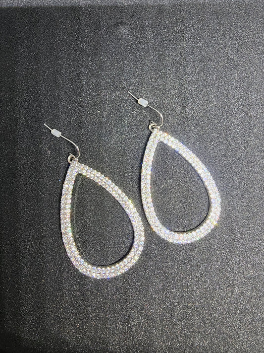 Tear Drop Silver Rhinestones Earings