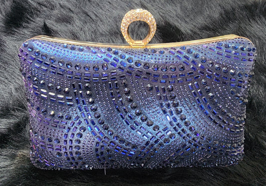 Royal Blue Clutch With Rhinestones & Diamond on Top