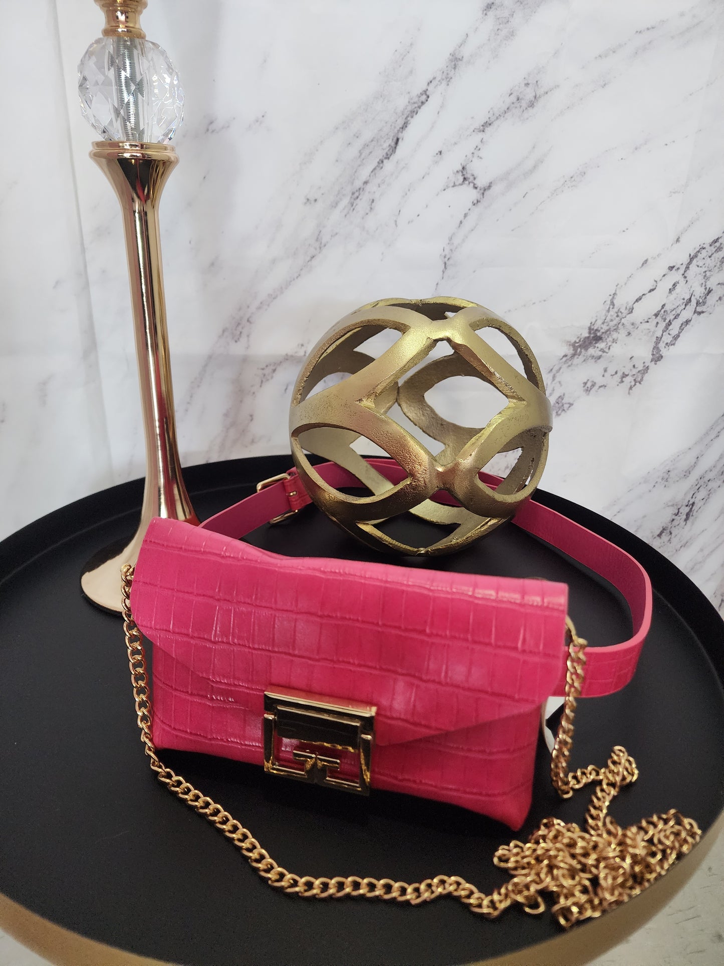 FUCSIA CROCODILE BELT & HAND BAG