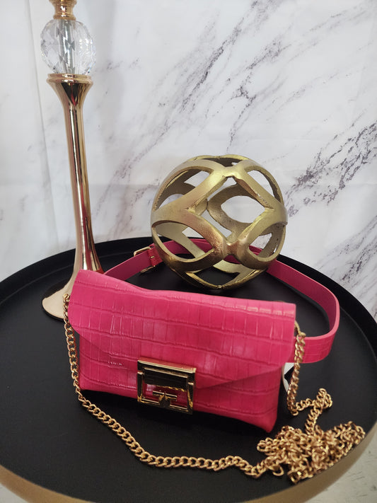 FUCSIA CROCODILE BELT & HAND BAG