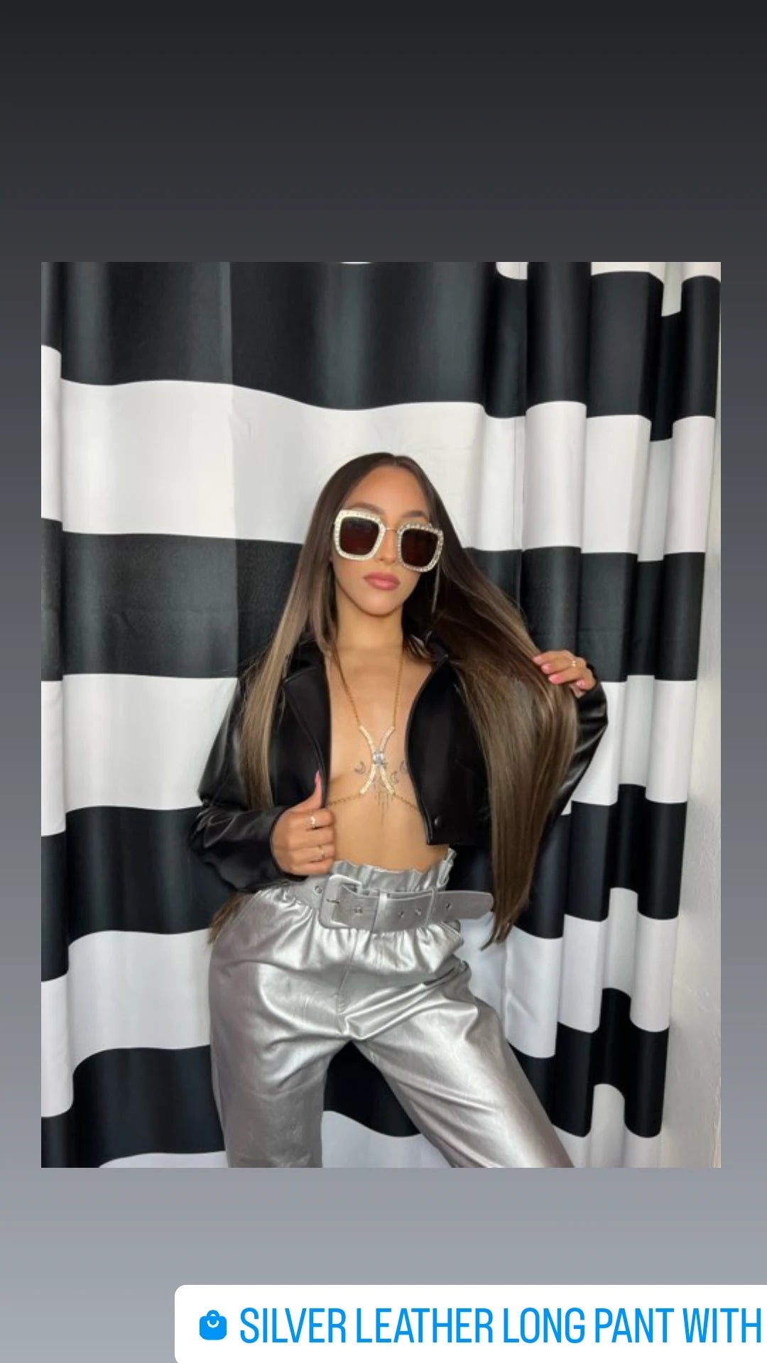 Silver Leather Long Pant with Belt
