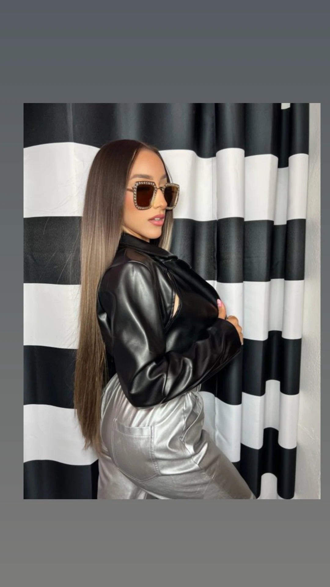 Silver Leather Long Pant with Belt